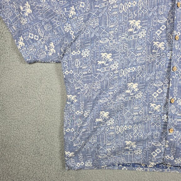 Op Sport Camp Shirt Mens Size 2XL Blue Hawaiian Floral All Over Print Cotton VTG - Picture 5 of 11